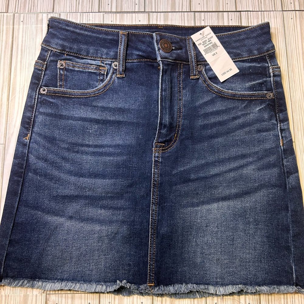 NEW American Eagle Women's Dark Wash Next Level Stretch Denim Skirt - 2